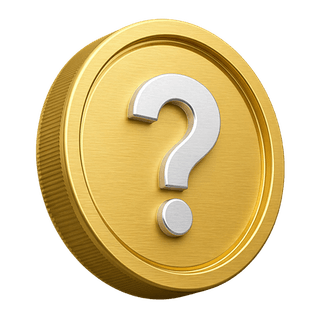 Moneta d'oro decorativa in 3D con simbolo del punto interrogativo nella sezione FAQ della pagina